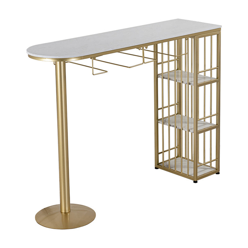 Glam Faux Marble Indoor Bar Dining Table Iron Double Pedestal Bistro Table with Shelve Gold Clearhalo 'Bar Furniture' 'Bar Tables' 'bar_tables' 'Furniture' 'furniture_bar_tables' 'Kitchen & Dining Furniture' 'kitchen&dining_furn' 'kitchen' 4240248