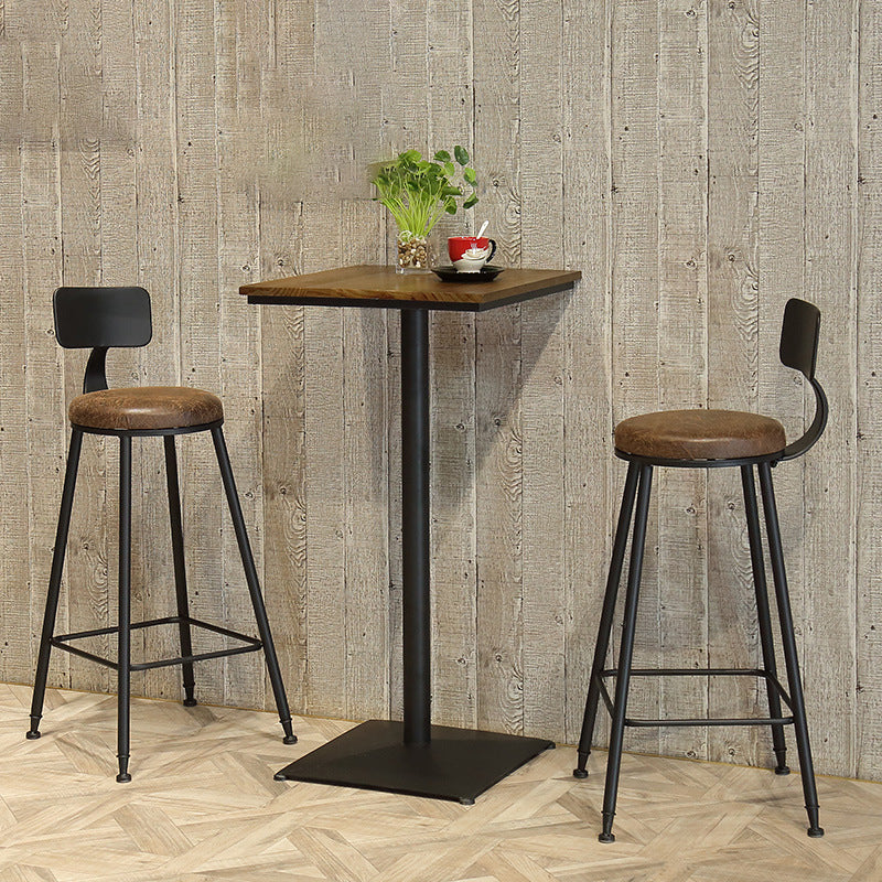 Industrial Black Metal Bar Table Wood 21.6"W Top Indoor Pedestal Bistro Table Square Clearhalo 'Bar Furniture' 'Bar Tables' 'bar_tables' 'Furniture' 'furniture_bar_tables' 'Kitchen & Dining Furniture' 'kitchen&dining_furn' 'kitchen' 4245502