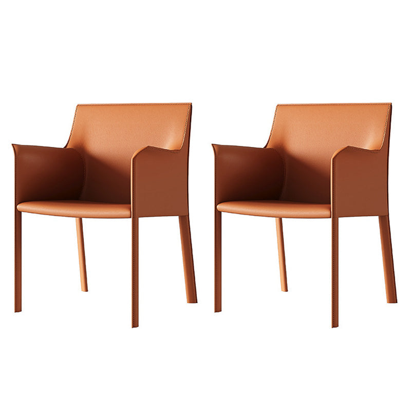 Metal Contemporary Dining Side Chairs Dining Room Solid Back Chair with Arm (Set of 2) Orange Clearhalo ' kitchen&dining_furn' 'Dining Chairs' 'Dining Tables & Seating' 'dining_chair' 'furn' 'furn_dining_chair' 'Furniture' 'furniture_dining_chair' 'Kitchen & Dining Furniture' 'kitchen' 4245703