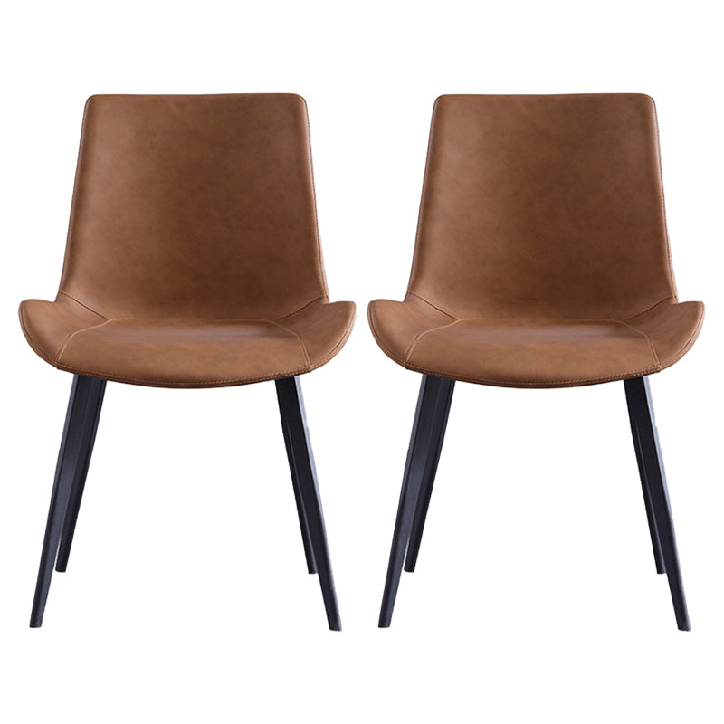 Upholstered Armless Dining Chairs Leather Solid Back Side Chairs with Metal Legs Brown 2 Piece Set Clearhalo ' kitchen&dining_furn' 'Dining Chairs' 'Dining Tables & Seating' 'dining_chair' 'furn' 'furn_dining_chair' 'Furniture' 'furniture_dining_chair' 'Kitchen & Dining Furniture' 'kitchen' 4246126