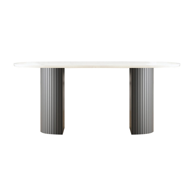 Modern Style Oval Dining Table Double Pedestal Dining Table with Black Legs White Without Chairs Clearhalo ' dining_table' 'Dining Tables & Seating' 'Dining Tables' 'furn' 'furn_dining_table' 'Furniture' 'furniture_dining_table' 'Kitchen & Dining Furniture' 'kitchen&dining_furn' 'kitchen' 'kitchen_dining_table' 4246695
