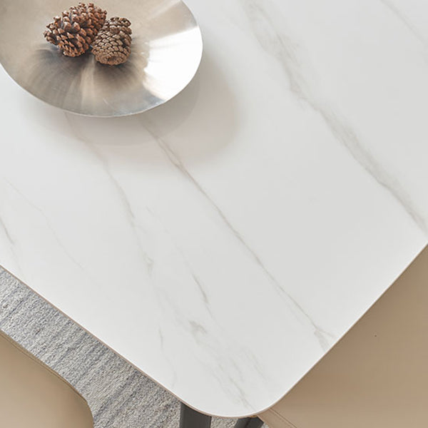 Rectangle 4 Legs Luxury Table White Tone Fixed Table of Sintered Stone Clearhalo ' dining_table' 'Dining Tables & Seating' 'Dining Tables' 'furn' 'furn_dining_table' 'Furniture' 'furniture_dining_table' 'Kitchen & Dining Furniture' 'kitchen&dining_furn' 'kitchen' 'kitchen_dining_table' 4246738