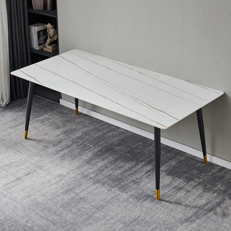 Rectangle Traditional Luxury Table Sintered Stone Table with 4 Black Legs White Gold Without Chairs Clearhalo ' dining_table' 'Dining Tables & Seating' 'Dining Tables' 'furn' 'furn_dining_table' 'Furniture' 'furniture_dining_table' 'Kitchen & Dining Furniture' 'kitchen&dining_furn' 'kitchen' 'kitchen_dining_table' 4246909