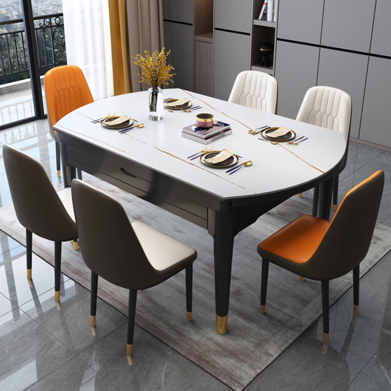 Glam Round Shape Kitchen Table Extendable Sintered Stone Dining Table with 4 Legs Base White Gold Without Chairs Clearhalo ' dining_table' 'Dining Tables & Seating' 'Dining Tables' 'furn' 'furn_dining_table' 'Furniture' 'furniture_dining_table' 'Kitchen & Dining Furniture' 'kitchen&dining_furn' 'kitchen' 'kitchen_dining_table' 4247203