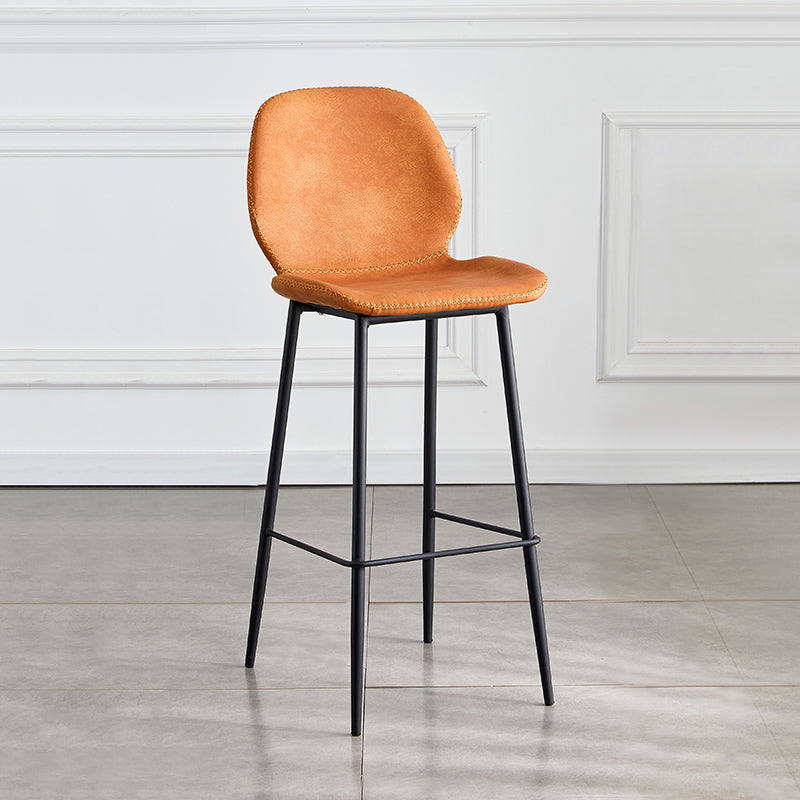 Indoor Modern Leather Bar Stool Low Back Arm-less Counter Stool with Steel Legs Orange Bar Stool(30"H) Clearhalo 'Bar Furniture' 'Bar Stools' 'bar_stools' 'furn' 'furn_bar_stools' 'furniture_bar_stools' 'Kitchen & Dining Furniture' 'kitchen&dining_furn' 'kitchen' 'kitchen_furn' Furniture' 4250757