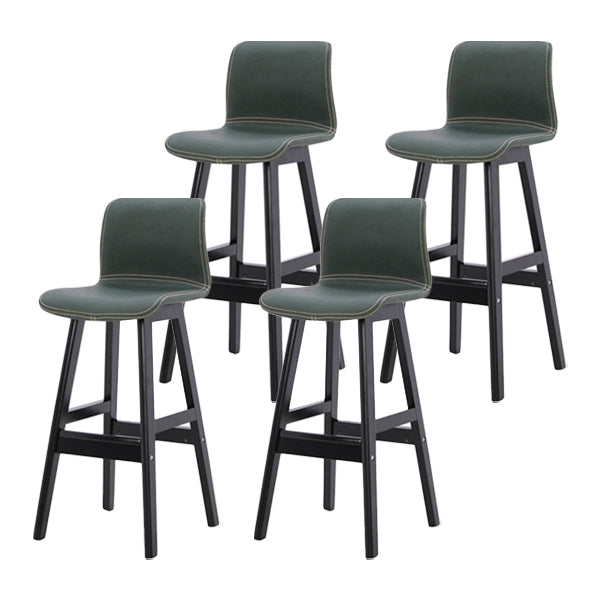 Coffee Shop Leather Bar Stool Footrest Low Back Counter Stool with Wood Legs Blackish Green Black 4 Piece Set Clearhalo 'Bar Furniture' 'Bar Stools' 'bar_stools' 'furn' 'furn_bar_stools' 'furniture_bar_stools' 'Kitchen & Dining Furniture' 'kitchen&dining_furn' 'kitchen' 'kitchen_furn' Furniture' 4250795