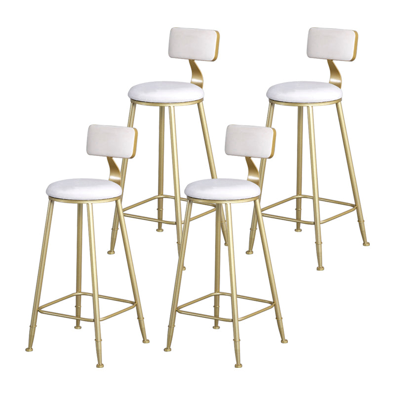 Velvet Glam Low Back Bar Stool Round Indoor Counter Stool with Gold Iron Legs White 4 Piece Set Clearhalo 'Bar Furniture' 'Bar Stools' 'bar_stools' 'furn' 'furn_bar_stools' 'furniture_bar_stools' 'Kitchen & Dining Furniture' 'kitchen&dining_furn' 'kitchen' 'kitchen_furn' Furniture' 4250848