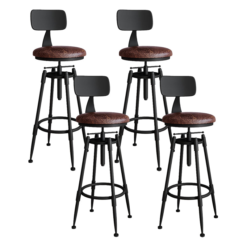 Industrial Armless Liftable Counter Stool Iron Restaurant Bar Stool with Pedal With Back 4 Piece Set Upholstered Clearhalo 'Bar Furniture' 'Bar Stools' 'bar_stools' 'furn' 'furn_bar_stools' 'furniture_bar_stools' 'Kitchen & Dining Furniture' 'kitchen&dining_furn' 'kitchen' 'kitchen_furn' Furniture' 4251117