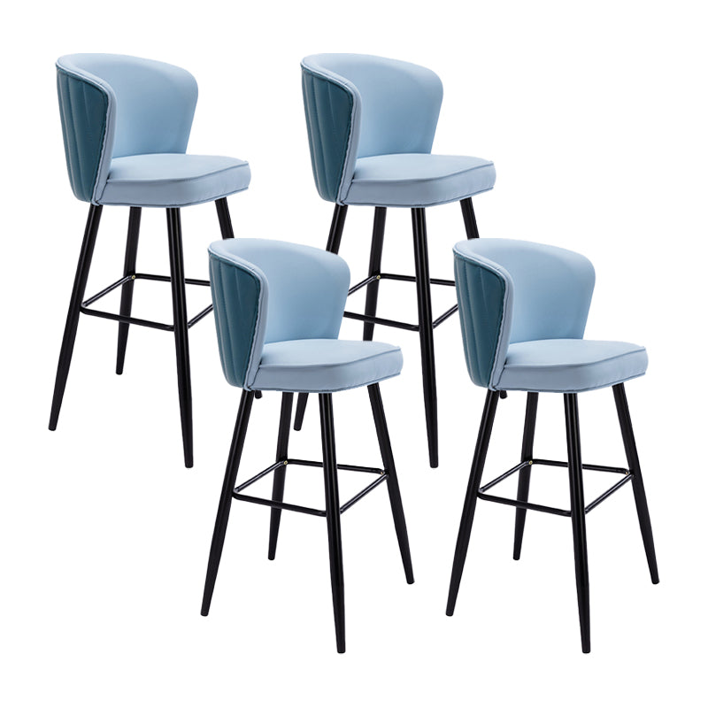 Contemporary Metal Upholstered Barstool Indoor Bar Stool with Iron Legs and Low Back Blue 4 Piece Set Bar Stool(30"H) Clearhalo 'Bar Furniture' 'Bar Stools' 'bar_stools' 'furn' 'furn_bar_stools' 'furniture_bar_stools' 'Kitchen & Dining Furniture' 'kitchen&dining_furn' 'kitchen' 'kitchen_furn' Furniture' 4251285