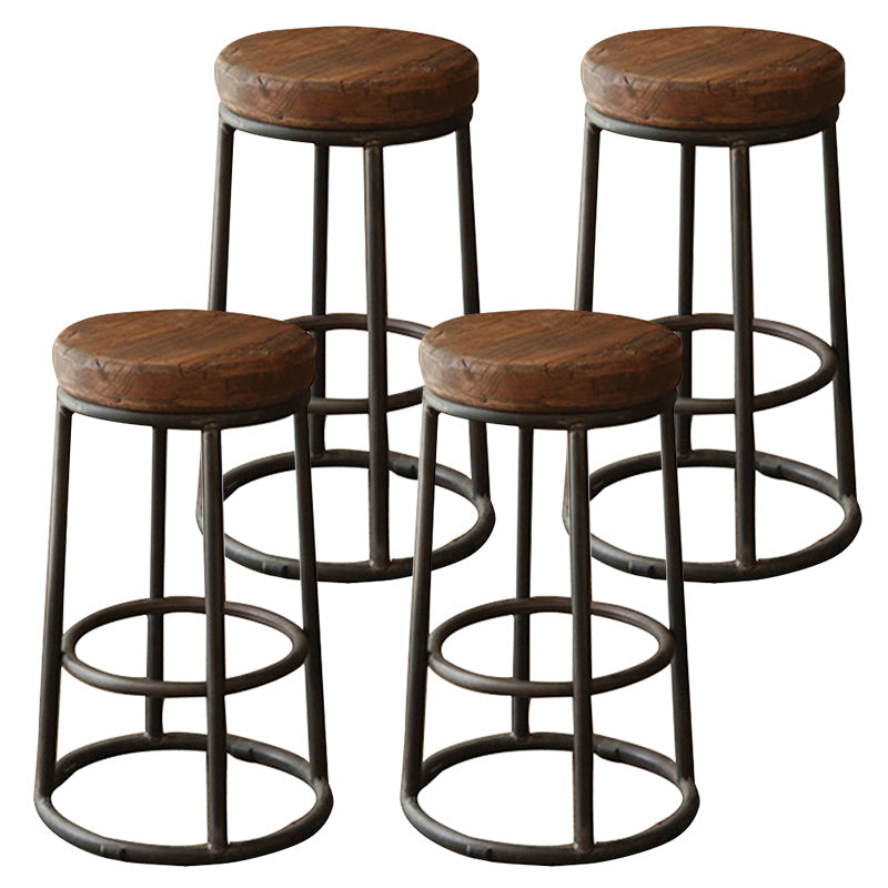 Modern Wood Bar Stool Round Footrest Indoor Counter Stool with Iron Legs 4 Piece Set Clearhalo 'Bar Furniture' 'Bar Stools' 'bar_stools' 'furn' 'furn_bar_stools' 'furniture_bar_stools' 'Kitchen & Dining Furniture' 'kitchen&dining_furn' 'kitchen' 'kitchen_furn' Furniture' 4258656