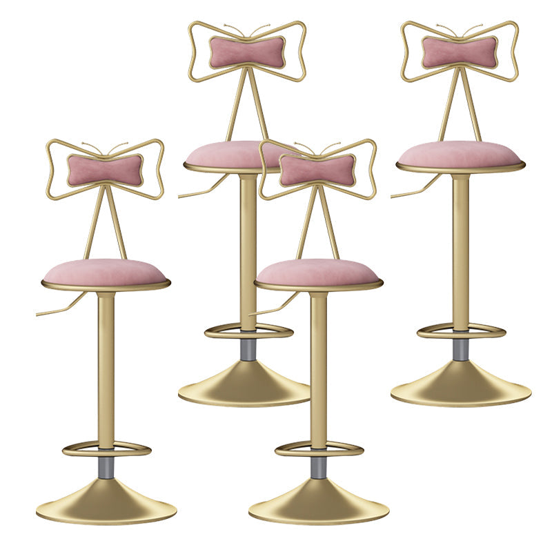 Glam Liftable Backrest Counter Stool Iron Household Bar Stool with Cushion Rose Pink 4 Piece Set Clearhalo 'Bar Furniture' 'Bar Stools' 'bar_stools' 'furn' 'furn_bar_stools' 'furniture_bar_stools' 'Kitchen & Dining Furniture' 'kitchen&dining_furn' 'kitchen' 'kitchen_furn' Furniture' 4258728