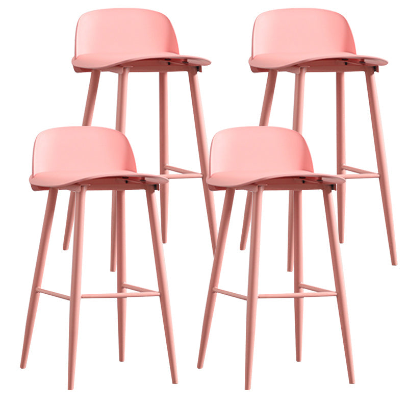 Modern Armless Backrest Counter Stool Steel Household Bar Stool with Plastic Seat Pink 4 Piece Set Clearhalo 'Bar Furniture' 'Bar Stools' 'bar_stools' 'furn' 'furn_bar_stools' 'furniture_bar_stools' 'Kitchen & Dining Furniture' 'kitchen&dining_furn' 'kitchen' 'kitchen_furn' Furniture' 4258997