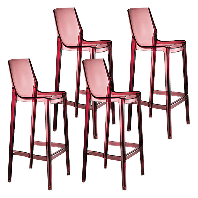 Contemporary Counter Bar Stool Armless Plastic Low Back Bar Stool with Footrest (Set of 4) Red 4 Piece Set Bar Stool(30"H) Clearhalo 'Bar Furniture' 'Bar Stools' 'bar_stools' 'furn' 'furn_bar_stools' 'furniture_bar_stools' 'Kitchen & Dining Furniture' 'kitchen&dining_furn' 'kitchen' 'kitchen_furn' Furniture' 4259307