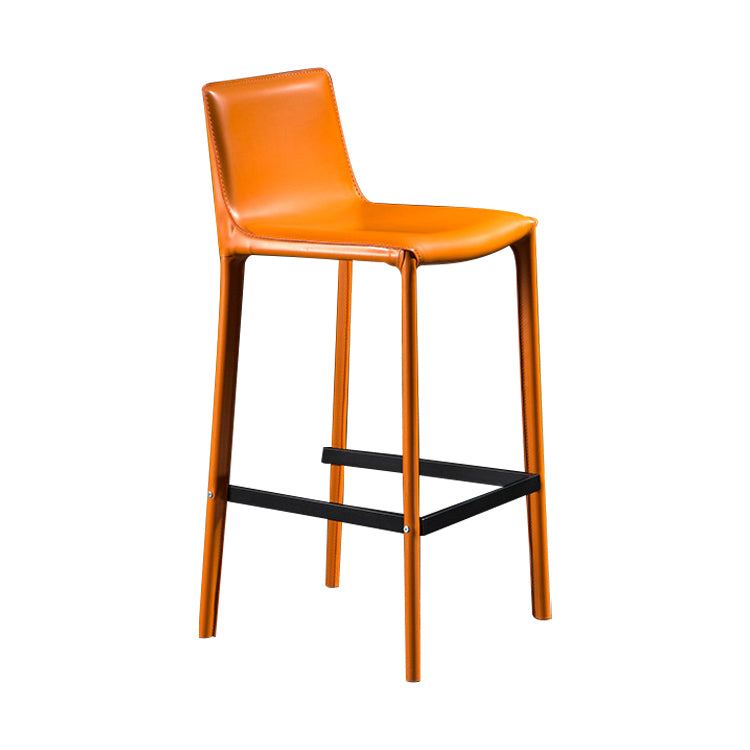 Contemporary Leather Barstool Indoor Bar Stool with Iron Legs and Low Back Orange Clearhalo 'Bar Furniture' 'Bar Stools' 'bar_stools' 'furn' 'furn_bar_stools' 'furniture_bar_stools' 'Kitchen & Dining Furniture' 'kitchen&dining_furn' 'kitchen' 'kitchen_furn' Furniture' 4259431