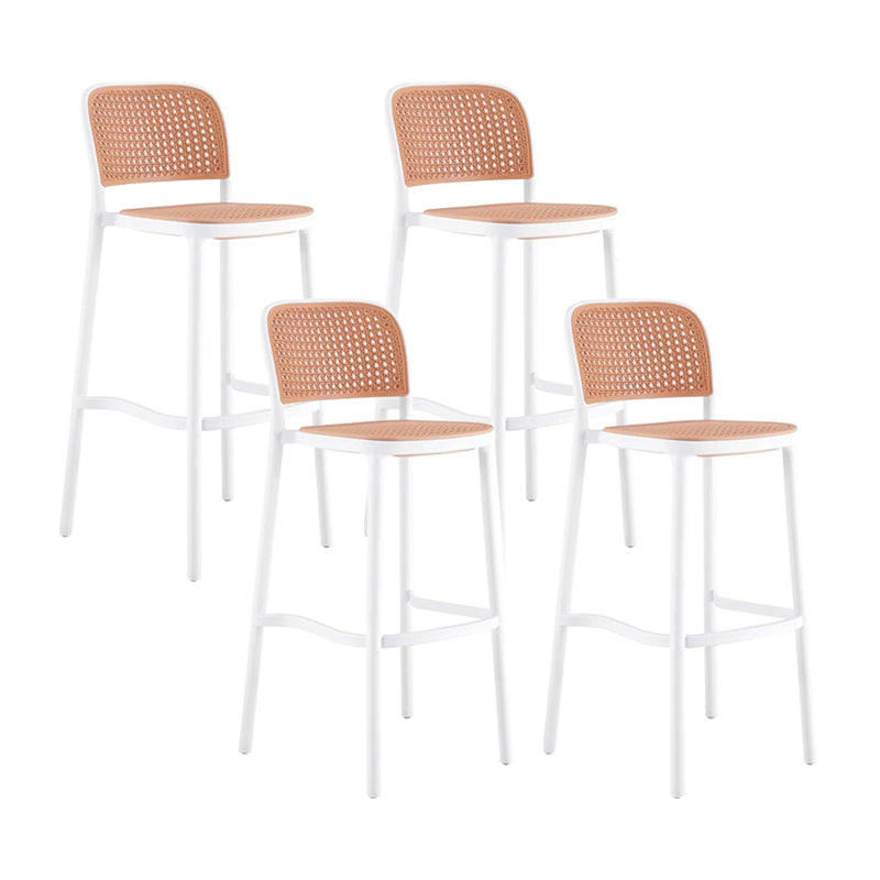 Contemporary Bar Stool Armless Plastic Low Back Counter Chair with Footrest White 4 Piece Set Bar Stool(30"H) Clearhalo 'Bar Furniture' 'Bar Stools' 'bar_stools' 'furn' 'furn_bar_stools' 'furniture_bar_stools' 'Kitchen & Dining Furniture' 'kitchen&dining_furn' 'kitchen' 'kitchen_furn' Furniture' 4259459