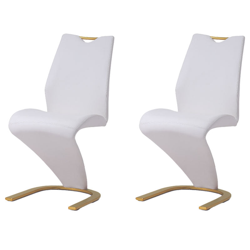 Scandinavian Style Faux Leather Dining Chairs Solid Back Chair for Kitchen (Set of 2) White Brass Gold Clearhalo ' kitchen&dining_furn' 'Dining Chairs' 'Dining Tables & Seating' 'dining_chair' 'furn' 'furn_dining_chair' 'Furniture' 'furniture_dining_chair' 'Kitchen & Dining Furniture' 'kitchen' 4260433