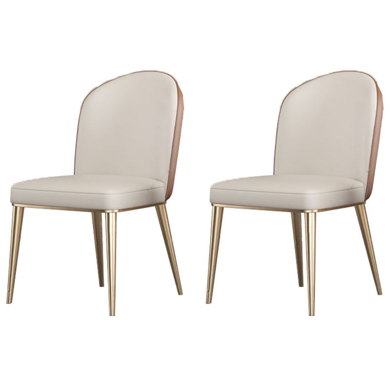 Scandinavian Style Metal Dining Chair Dining Room Armless Solid Back Chair (Set of 2) White-Brown Clearhalo ' kitchen&dining_furn' 'Dining Chairs' 'Dining Tables & Seating' 'dining_chair' 'furn' 'furn_dining_chair' 'Furniture' 'furniture_dining_chair' 'Kitchen & Dining Furniture' 'kitchen' 4260470