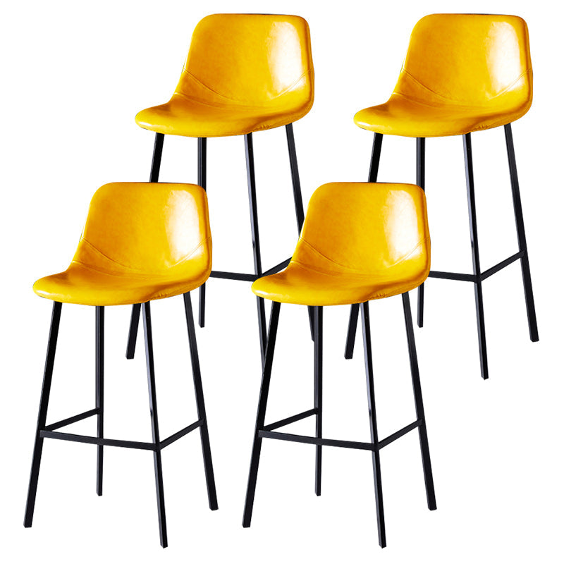 Modern Armless Backrest Counter Stool Iron Household Bar Stool with Leather Cushion Yellow 4 Piece Set Bar Stool(30"H) Clearhalo 'Bar Furniture' 'Bar Stools' 'bar_stools' 'furn' 'furn_bar_stools' 'furniture_bar_stools' 'Kitchen & Dining Furniture' 'kitchen&dining_furn' 'kitchen' 'kitchen_furn' Furniture' 4263190