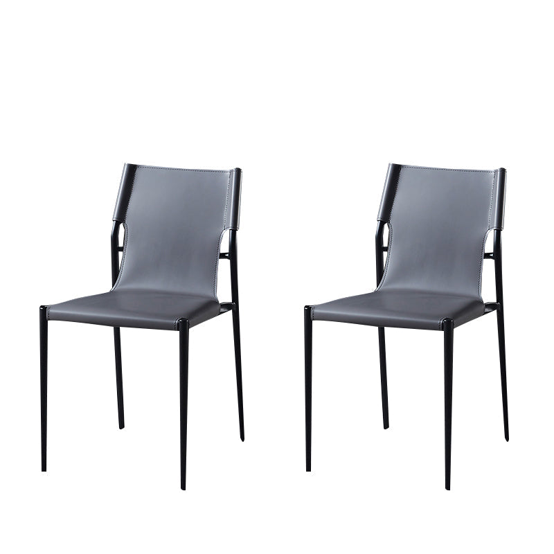 Designer Style Leather Coffee Shop Side Chair Solid Back Dining Chair Dark Gray 2 Piece Set Clearhalo ' kitchen&dining_furn' 'Dining Chairs' 'Dining Tables & Seating' 'dining_chair' 'furn' 'furn_dining_chair' 'Furniture' 'furniture_dining_chair' 'Kitchen & Dining Furniture' 'kitchen' 4271848