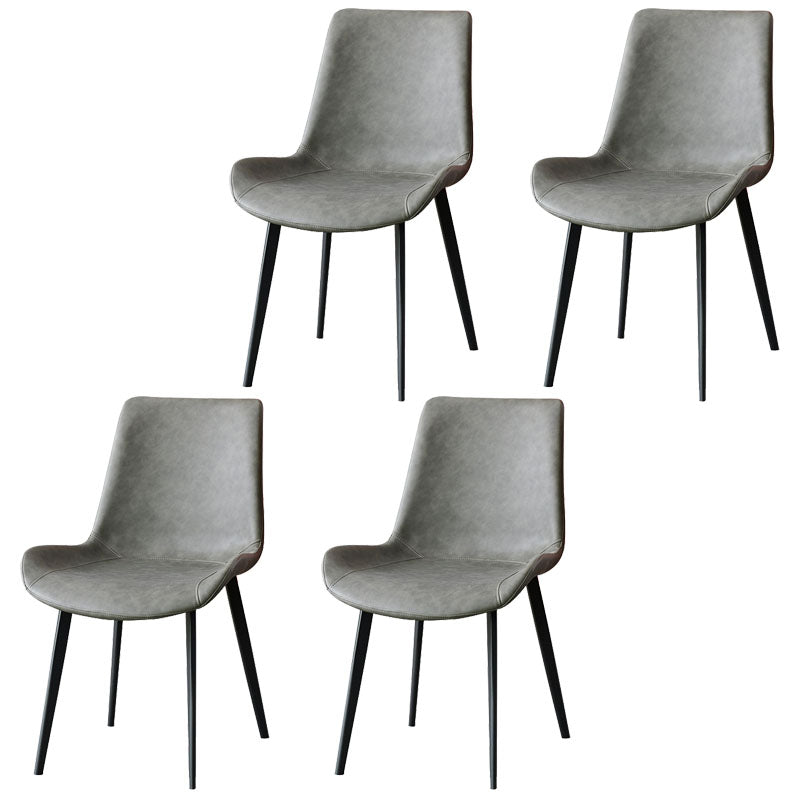 Contemporary Style Leather Dining Chairs Solid Back Arm Chair for Kitchen Grey 4 Piece Set Clearhalo ' kitchen&dining_furn' 'Dining Chairs' 'Dining Tables & Seating' 'dining_chair' 'furn' 'furn_dining_chair' 'Furniture' 'furniture_dining_chair' 'Kitchen & Dining Furniture' 'kitchen' 4272181