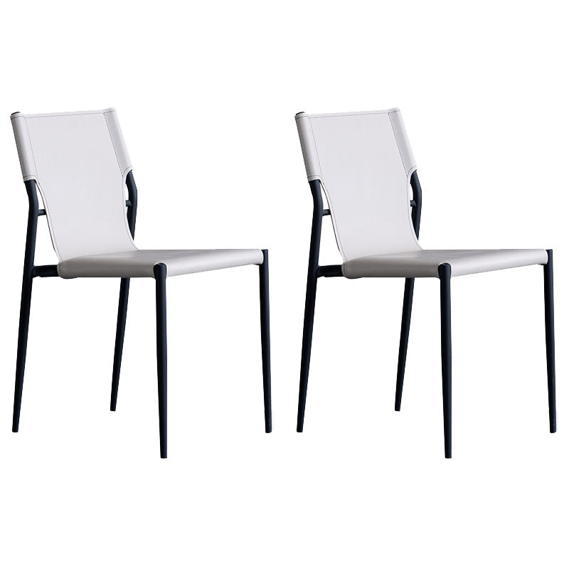Home Armless Dining Chairs Leather Side Chairs with Metal Legs (Set of 2) Off-White Clearhalo ' kitchen&dining_furn' 'Dining Chairs' 'Dining Tables & Seating' 'dining_chair' 'furn' 'furn_dining_chair' 'Furniture' 'furniture_dining_chair' 'Kitchen & Dining Furniture' 'kitchen' 4272244