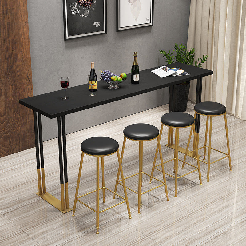 Nordic Style Bar Table Pine Top Pub Table with Black-gold Frame (only table) Black Without Chairs Clearhalo 'Bar Furniture' 'Bar Tables' 'bar_tables' 'furn' 'furn_bar_tables' 'Furniture' 'furniture_bar_tables' 'Kitchen & Dining Furniture' 'kitchen&dining_furn' 'kitchen' 4274367