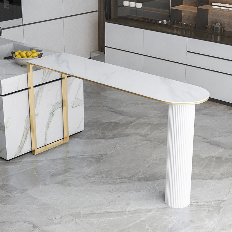 Stone Indoor Glam Bar Dining Table Iron Bistro Table with Double Pedestal Gold White Clearhalo 'Bar Furniture' 'Bar Tables' 'bar_tables' 'furn' 'furn_bar_tables' 'Furniture' 'furniture_bar_tables' 'Kitchen & Dining Furniture' 'kitchen&dining_furn' 'kitchen' 4274722