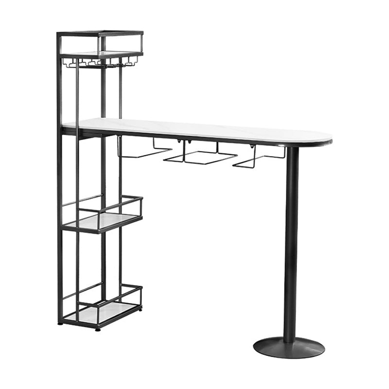 White Stone Indoor Glam Bar Dining Table Iron Double Pedestal Bistro Table with Wine Rack Black Clearhalo 'Bar Furniture' 'Bar Tables' 'bar_tables' 'Furniture' 'furniture_bar_tables' 'Kitchen & Dining Furniture' 'kitchen&dining_furn' 'kitchen' 4274764