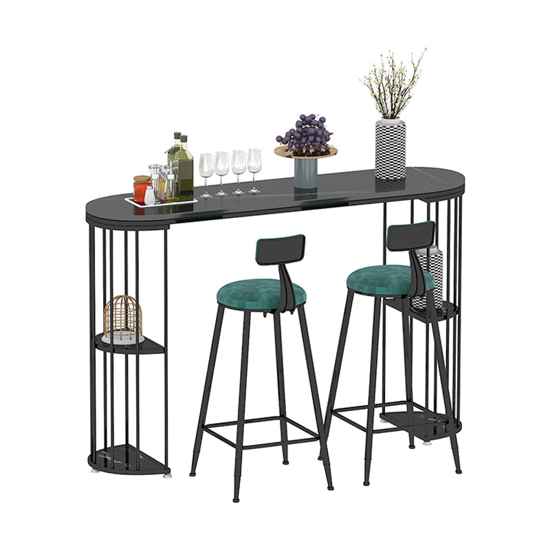 Stone Oval Indoor Glam Bar Dining Table Iron Double Pedestal Bistro Table with Shelve Black Black Clearhalo 'Bar Furniture' 'Bar Tables' 'bar_tables' 'furn' 'furn_bar_tables' 'Furniture' 'furniture_bar_tables' 'Kitchen & Dining Furniture' 'kitchen&dining_furn' 'kitchen' 4274898