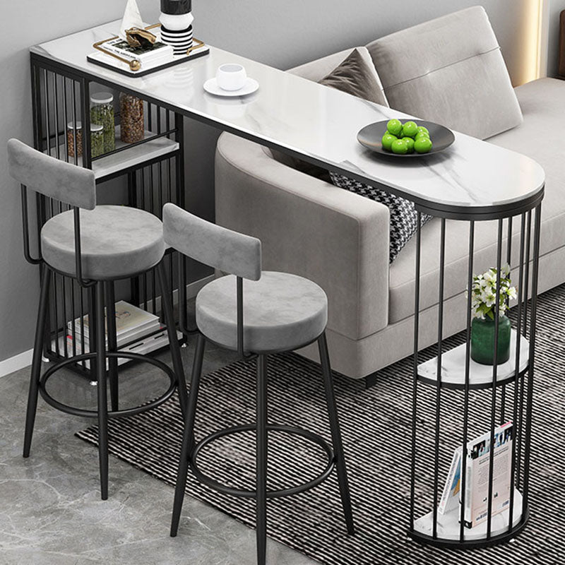 42-inch Height Cocktail Bar Table Nordic Metal Base Bar Height Storage Table White-Black Without Chairs Clearhalo 'Bar Furniture' 'Bar Tables' 'bar_tables' 'furn' 'furn_bar_tables' 'Furniture' 'furniture_bar_tables' 'Kitchen & Dining Furniture' 'kitchen&dining_furn' 'kitchen' 4274965