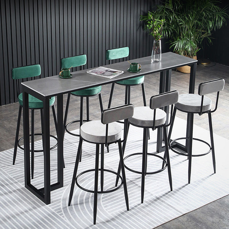 Contemporary Rectangle Bar Dining Table Indoor Bar Table with Black Metal Base 78.7"L x 15.7"W x 41.3"H Gray Without Chairs Clearhalo 'Bar Furniture' 'Bar Tables' 'bar_tables' 'furn' 'furn_bar_tables' 'Furniture' 'furniture_bar_tables' 'Kitchen & Dining Furniture' 'kitchen&dining_furn' 'kitchen' 4284490