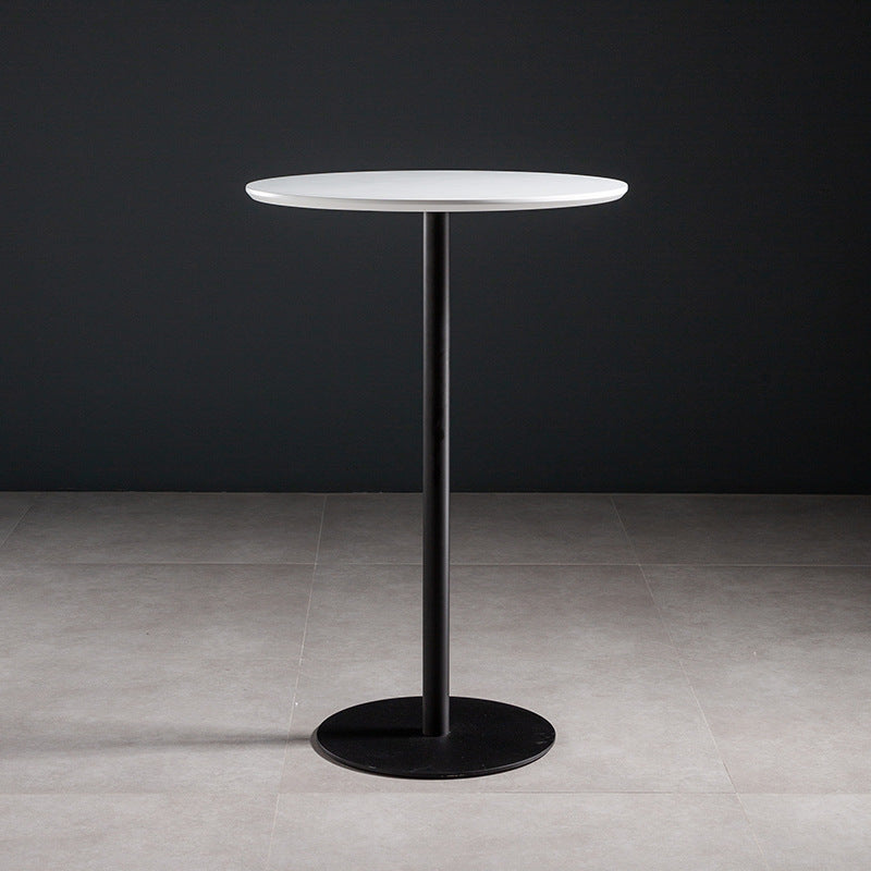 Modern Round Bar Dining Table Indoor Wood Top Bar Height Table Metal Base 42-Inch Top Black White Without Chairs Clearhalo 'Bar Furniture' 'Bar Tables' 'bar_tables' 'furn' 'furn_bar_tables' 'Furniture' 'furniture_bar_tables' 'Kitchen & Dining Furniture' 'kitchen&dining_furn' 'kitchen' 4284797