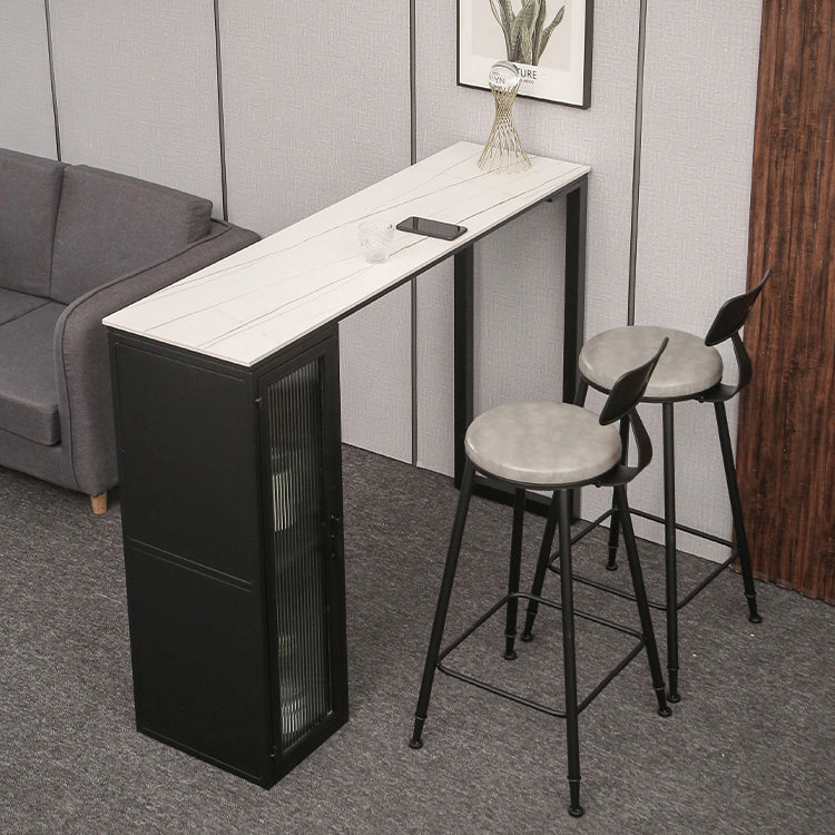 Bar Height Pub Table Modern Marble Rectangle Storage Indoor Counter Wine Table 86.6"L x 15.7"W x 41.3"H White Without Chairs Clearhalo 'Bar Furniture' 'Bar Tables' 'bar_tables' 'furn' 'furn_bar_tables' 'Furniture' 'furniture_bar_tables' 'Kitchen & Dining Furniture' 'kitchen&dining_furn' 'kitchen' 4284847