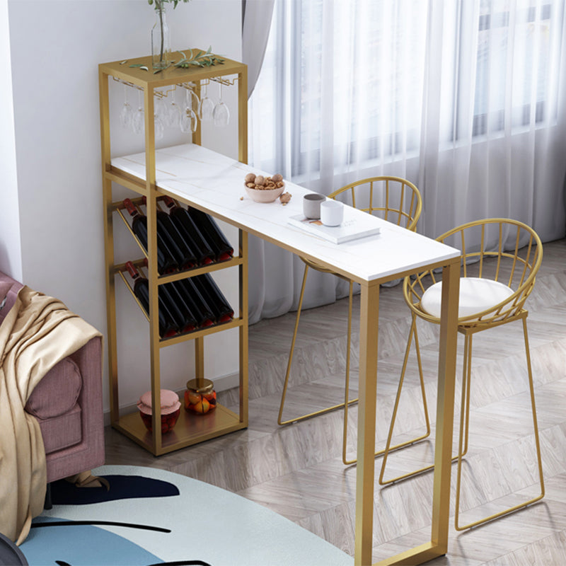 Modern Rectangle Bistro Bar Height Cocktail Table Marble Sled Indoor Bar Table 78.7"L x 15.7"W x 41.3"H White Without Chairs Clearhalo 'Bar Furniture' 'Bar Tables' 'bar_tables' 'furn' 'furn_bar_tables' 'Furniture' 'furniture_bar_tables' 'Kitchen & Dining Furniture' 'kitchen&dining_furn' 'kitchen' 4285053