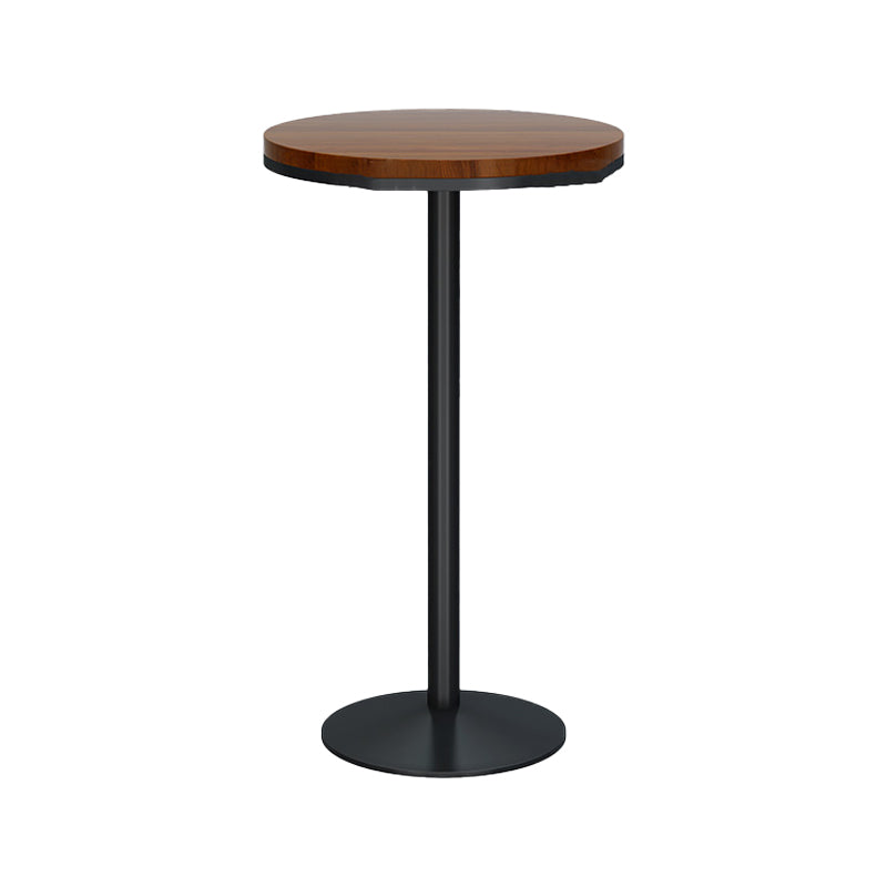 Modern Round Bar Dining Table Indoor Wood Top Bar Height Pub Table Iron Base Walnut Without Chairs Clearhalo 'Bar Furniture' 'Bar Tables' 'bar_tables' 'furn' 'furn_bar_tables' 'Furniture' 'furniture_bar_tables' 'Kitchen & Dining Furniture' 'kitchen&dining_furn' 'kitchen' 4285111