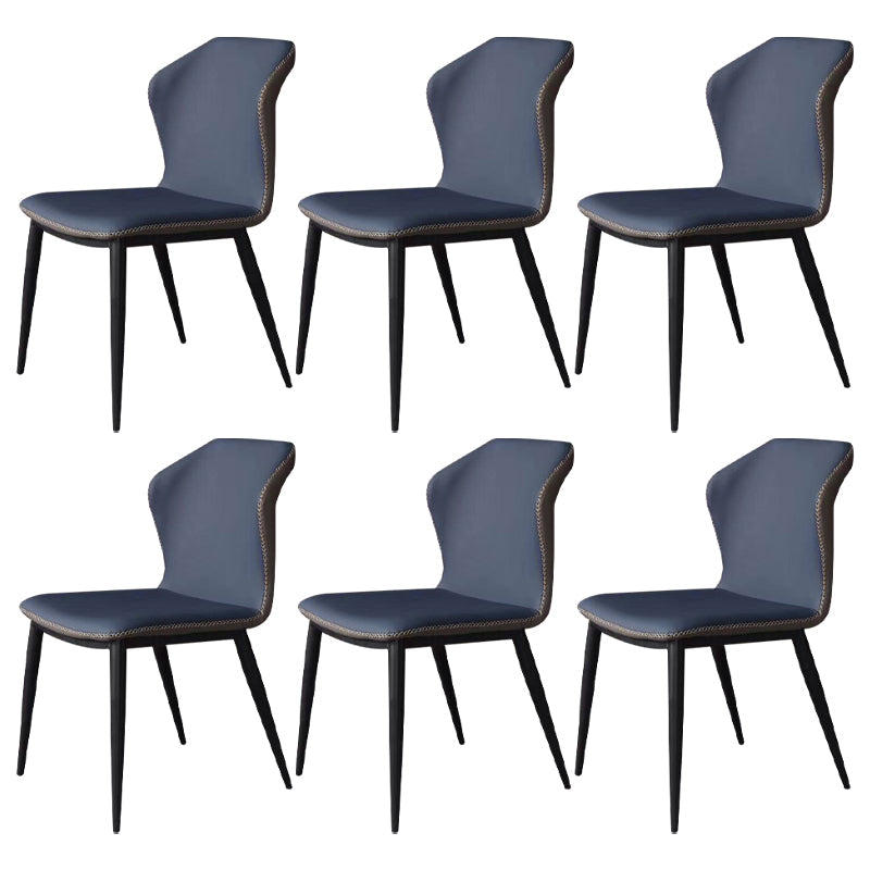 Contemporary Wingback Side Chair Matte Finish Leather Curved Chair for Brasserie Blue 6 Piece Set Clearhalo ' kitchen&dining_furn' 'Dining Chairs' 'Dining Tables & Seating' 'dining_chair' 'furn' 'furn_dining_chair' 'Furniture' 'furniture_dining_chair' 'Kitchen & Dining Furniture' 'kitchen' 4287282