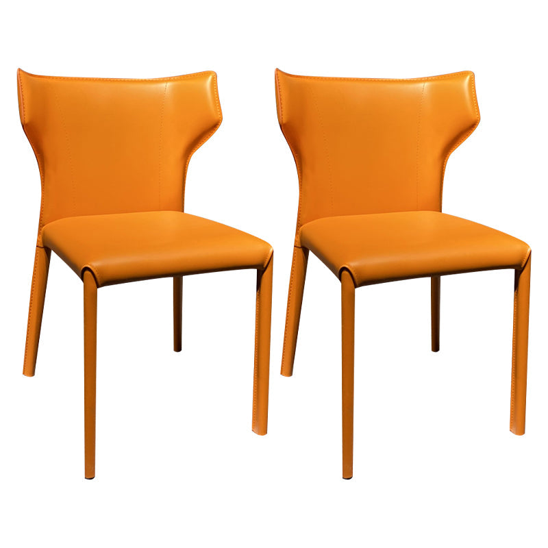 Modern Leather Indoor-Outdoor Room Side Chairs Solid Back Chair Orange Yellow 2 Piece Set Clearhalo ' kitchen&dining_furn' 'Dining Chairs' 'Dining Tables & Seating' 'dining_chair' 'furn' 'furn_dining_chair' 'Furniture' 'furniture_dining_chair' 'Kitchen & Dining Furniture' 'kitchen' 4287393