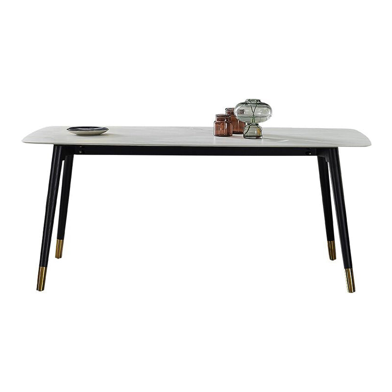 Rectangle Luxury Style Dining Table Two-Color Fixed Table with Sintered Stone White Without Chairs Clearhalo ' dining_table' 'Dining Tables & Seating' 'Dining Tables' 'furn' 'furn_dining_table' 'Furniture' 'furniture_dining_table' 'Kitchen & Dining Furniture' 'kitchen&dining_furn' 'kitchen' 'kitchen_dining_table' 4287784