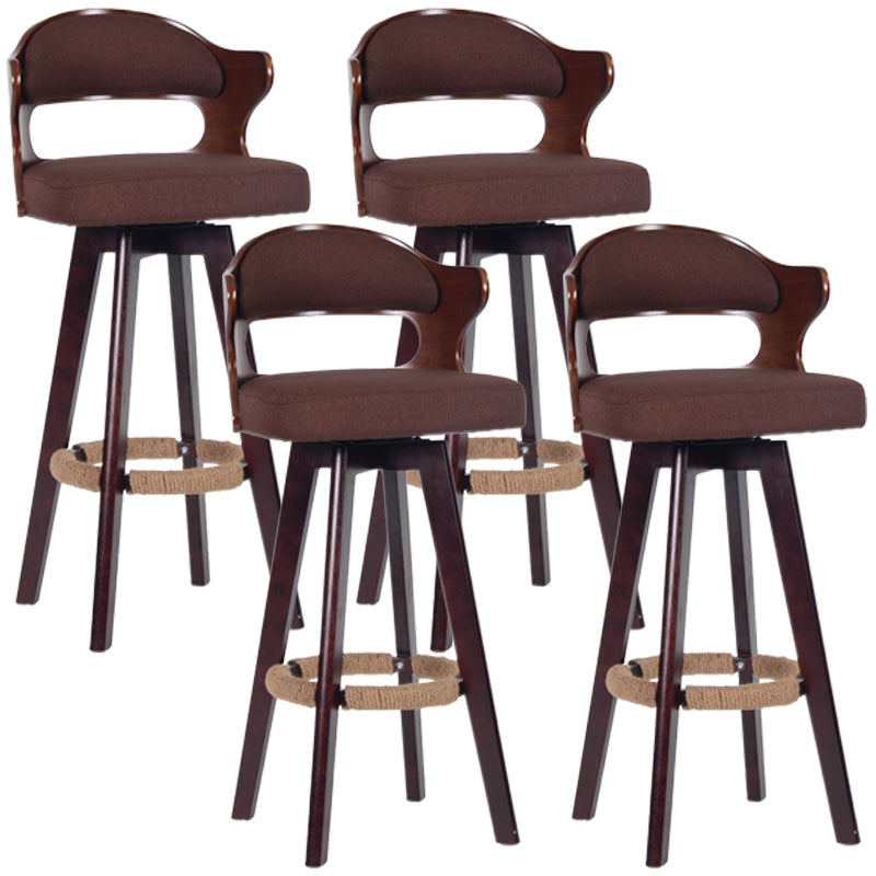 Nordic Wood Low Back Barstool Swivel Indoor Tall Stool with Upholstered Dark Coffee 4 Piece Set Clearhalo 'Bar Furniture' 'Bar Stools' 'bar_stools' 'furn' 'furn_bar_stools' 'furniture_bar_stools' 'Kitchen & Dining Furniture' 'kitchen&dining_furn' 'kitchen' 'kitchen_furn' Furniture' 4290002
