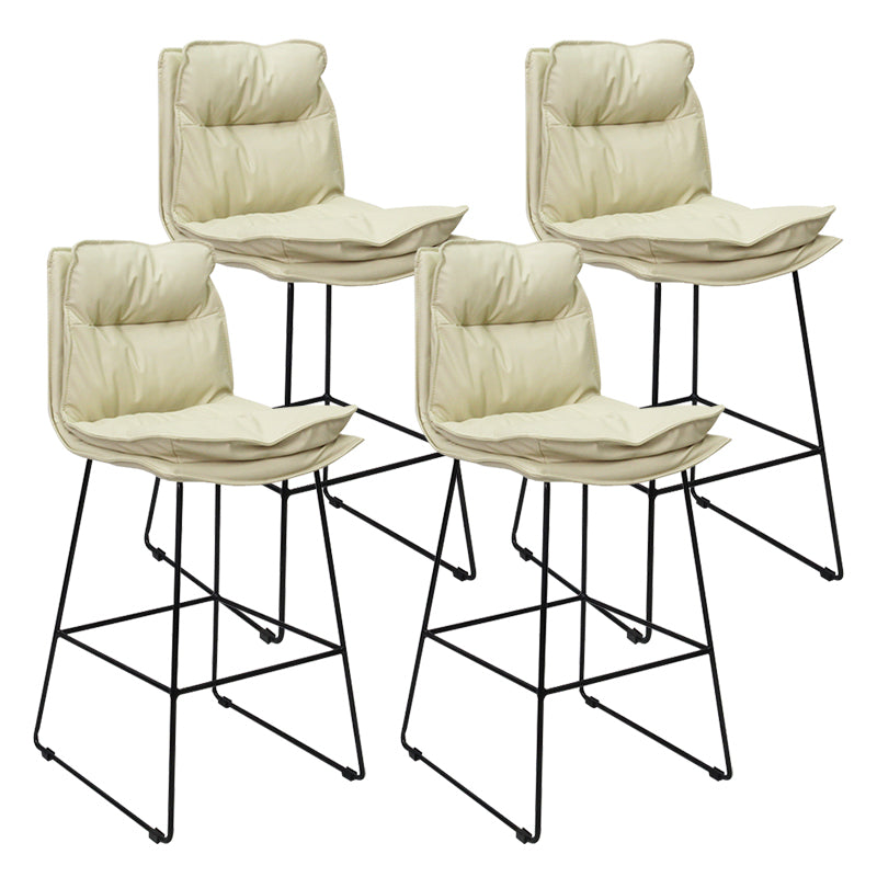 Modern Backrest Armless Counter Stool Steel Cafe Bar Stool with Leather Cushion Off-White 4 Piece Set Clearhalo 'Bar Furniture' 'Bar Stools' 'bar_stools' 'furn' 'furn_bar_stools' 'furniture_bar_stools' 'Kitchen & Dining Furniture' 'kitchen&dining_furn' 'kitchen' 'kitchen_furn' Furniture' 4290415