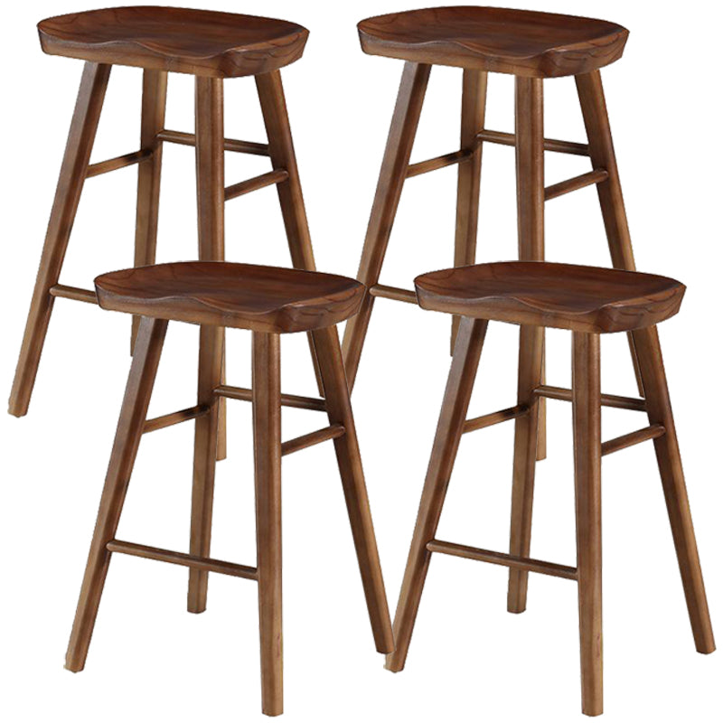 Industrial Wood Simple Barstool Indoor Tall Stool with Contoured Seat Walnut 4 Piece Set Clearhalo 'Bar Furniture' 'Bar Stools' 'bar_stools' 'furn' 'furn_bar_stools' 'furniture_bar_stools' 'Kitchen & Dining Furniture' 'kitchen&dining_furn' 'kitchen' 'kitchen_furn' Furniture' 4290592