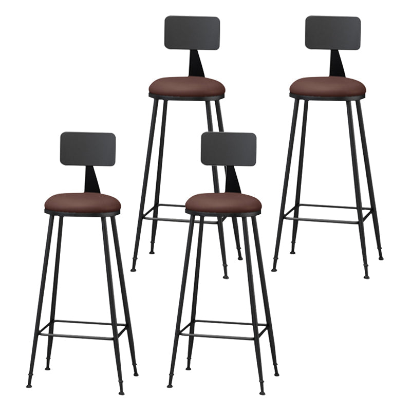 Modern Armless Backrest Counter Stool Iron Household Bar Stool with Cushion Brown 4 Piece Set Bar Stool(33"H) Clearhalo 'Bar Furniture' 'Bar Stools' 'bar_stools' 'furn' 'furn_bar_stools' 'furniture_bar_stools' 'Kitchen & Dining Furniture' 'kitchen&dining_furn' 'kitchen' 'kitchen_furn' Furniture' 4293968