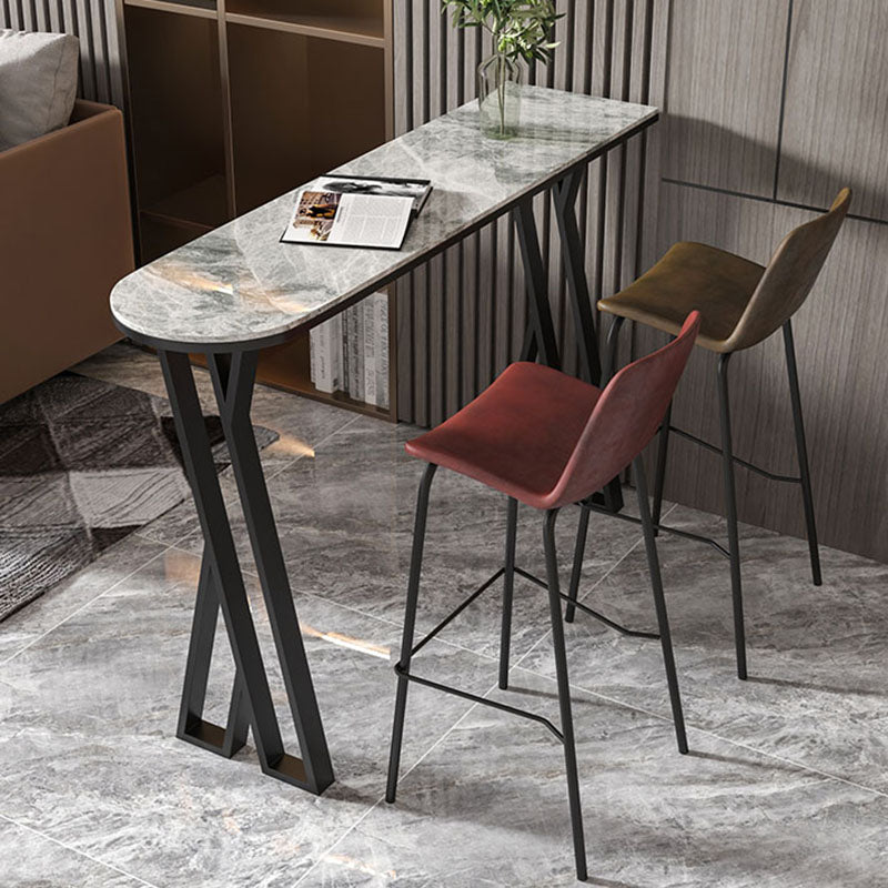 Industrial Style Bar Table Artificial Stone Top 42-inch Height Pub Table for Dining Room 78.7"L x 15.7"W x 41.3"H Gray Without Chairs Clearhalo 'Bar Furniture' 'Bar Tables' 'bar_tables' 'furn' 'furn_bar_tables' 'Furniture' 'furniture_bar_tables' 'Kitchen & Dining Furniture' 'kitchen&dining_furn' 'kitchen' 4296129