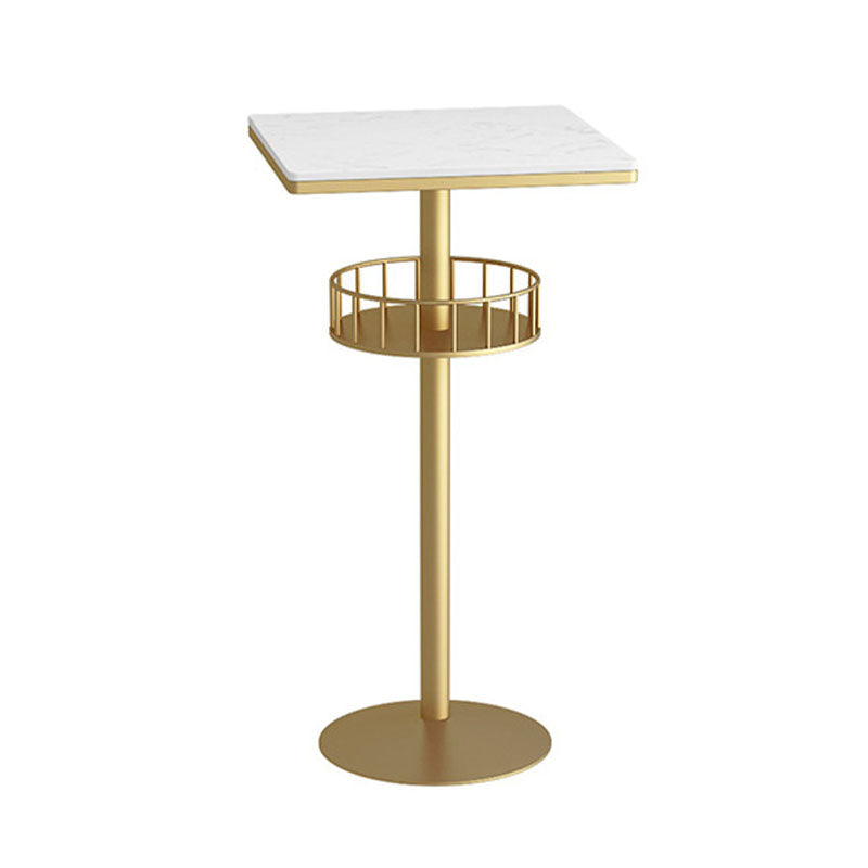 Marble Indoor Glam Bar Dining Table Iron Bistro Table with Single Pedestal Gold White Square Clearhalo 'Bar Furniture' 'Bar Tables' 'bar_tables' 'furn' 'furn_bar_tables' 'Furniture' 'furniture_bar_tables' 'Kitchen & Dining Furniture' 'kitchen&dining_furn' 'kitchen' 4296236