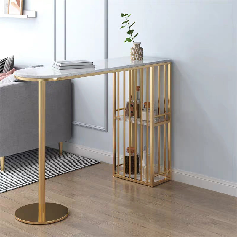 Glam Style 41.3"H Bar Table Marble White Top Specialty Bistro Table in Gold 78.7"L x 15.7"W x 41.3"H Without Chairs Clearhalo 'Bar Furniture' 'Bar Tables' 'bar_tables' 'furn' 'furn_bar_tables' 'Furniture' 'furniture_bar_tables' 'Kitchen & Dining Furniture' 'kitchen&dining_furn' 'kitchen' 4296493