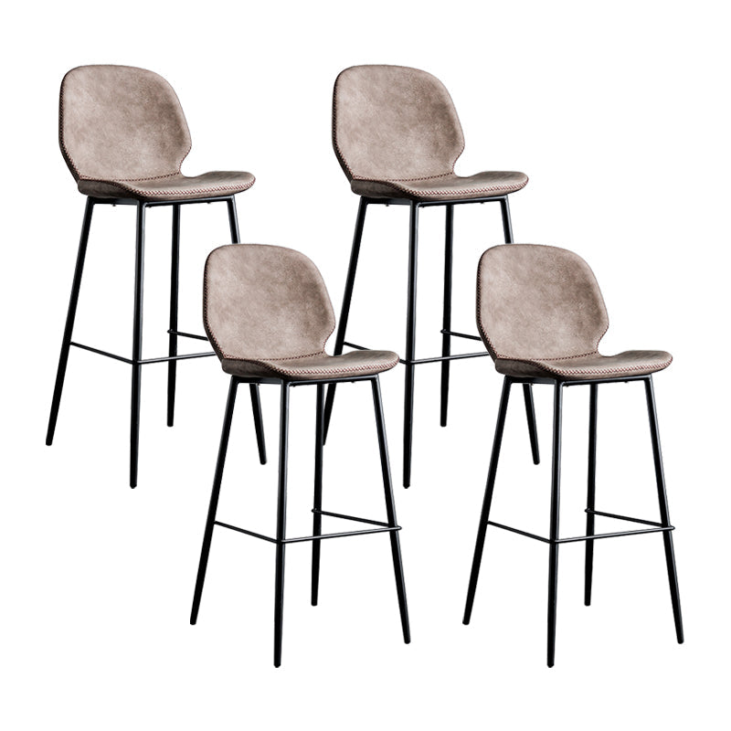 Modern Armless Backrest Counter Stool Iron Bedroom Bar Stool with Leather Cushion Dark Brown 4 Piece Set Clearhalo 'Bar Furniture' 'Bar Stools' 'bar_stools' 'furn' 'furn_bar_stools' 'furniture_bar_stools' 'Kitchen & Dining Furniture' 'kitchen&dining_furn' 'kitchen' 'kitchen_furn' Furniture' 4296617
