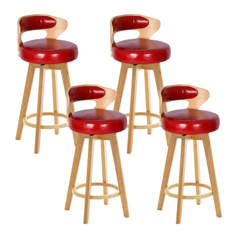 Contemporary Counter Round Bar Stool Armless Wood Bar Stool with Footrest Wood Red 4 Piece Set Clearhalo 'Bar Furniture' 'Bar Stools' 'bar_stools' 'furn' 'furn_bar_stools' 'furniture_bar_stools' 'Kitchen & Dining Furniture' 'kitchen&dining_furn' 'kitchen' 'kitchen_furn' Furniture' 4296684