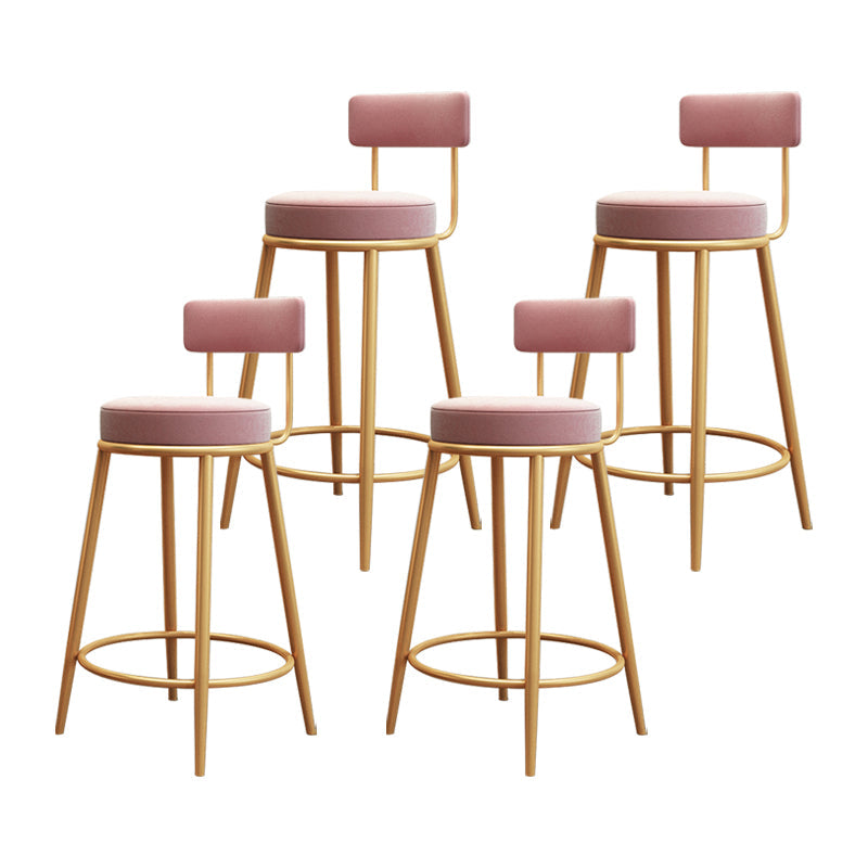 Glam Round Footrest Bar Stool Velvet Low Back Indoor Counter Chair with Gold Legs Pink 4 Piece Set Clearhalo 'Bar Furniture' 'Bar Stools' 'bar_stools' 'furn' 'furn_bar_stools' 'furniture_bar_stools' 'Kitchen & Dining Furniture' 'kitchen&dining_furn' 'kitchen' 'kitchen_furn' Furniture' 4296991