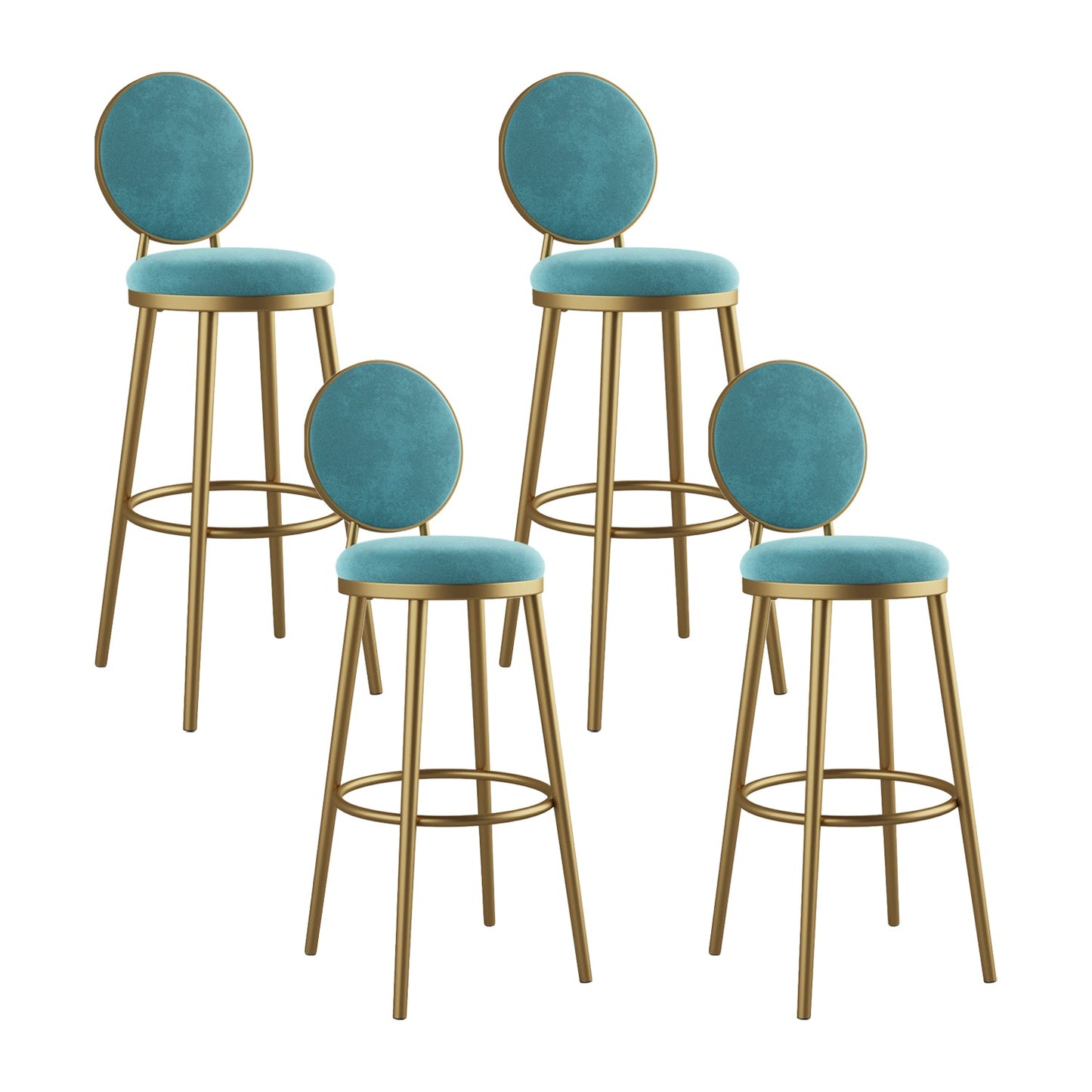 Glam Bar Stools Iron Gold Velvet Bar Stool with Metal Base Low Back Blue 4 Piece Set Clearhalo 'Bar Furniture' 'Bar Stools' 'bar_stools' 'furn' 'furn_bar_stools' 'furniture_bar_stools' 'Kitchen & Dining Furniture' 'kitchen&dining_furn' 'kitchen' 'kitchen_furn' Furniture' 4297198