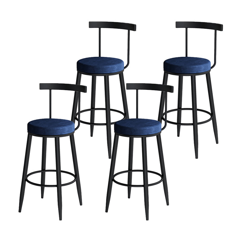 Modern Counter Round Bar Stool Armless Velvet Bar Stool with Footrest Iron Base Blue 4 Piece Set Clearhalo 'Bar Furniture' 'Bar Stools' 'bar_stools' 'furn' 'furn_bar_stools' 'furniture_bar_stools' 'Kitchen & Dining Furniture' 'kitchen&dining_furn' 'kitchen' 'kitchen_furn' Furniture' 4297271